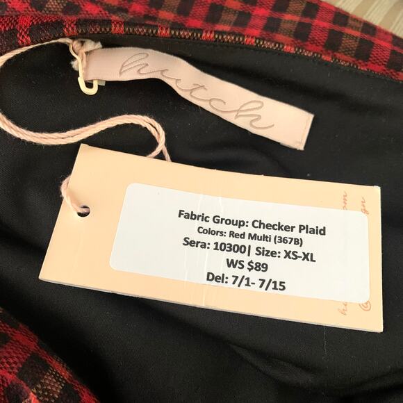 Hutch Square Neck Puff Sleeve Checker Plaid Mini Dress in Red Multi - Picture 8 of 8